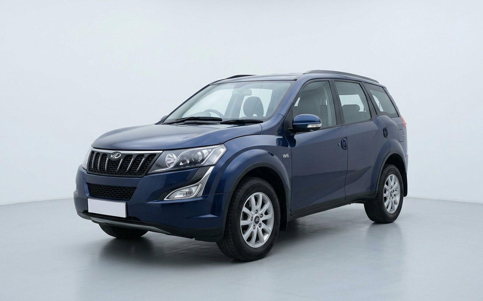 2017 Mahindra XUV 500, dark blue, front three-quarter view